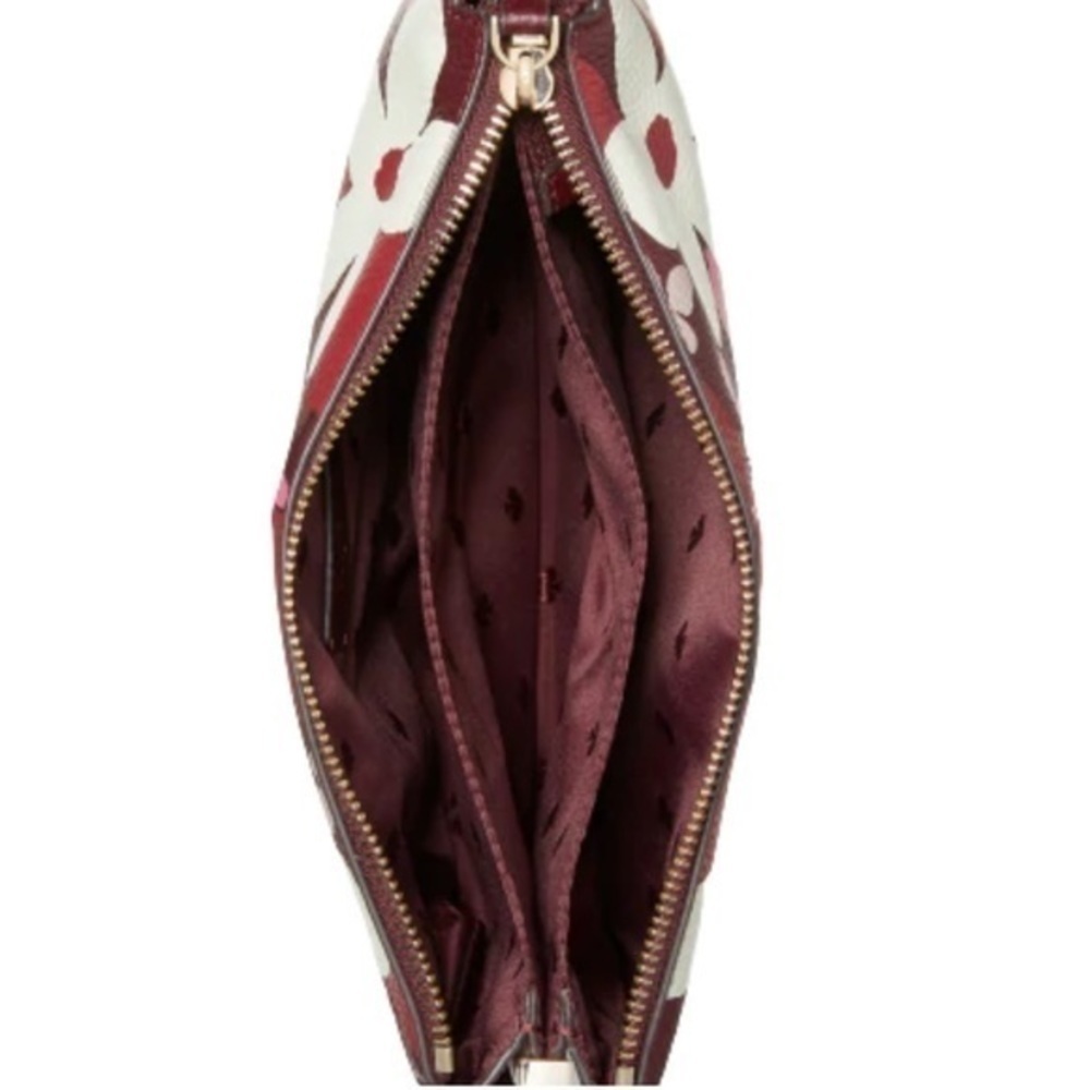 Kate Spade Floral Triple Gusset Leather Crossbody Bag Forest Flower Print NWT - Picture 4 of 6